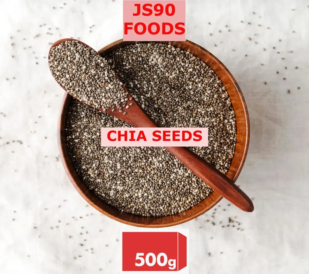 JS90 Foods 500gm Premium Chia Seeds – Raw, Natural & Nutritious Superfood, High in Fiber, Protein & Omega-3, Ideal for Weight Management & Healthy Diet