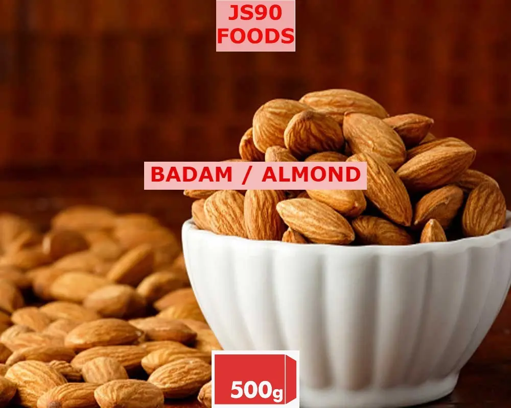 JS90 FOODS 500g Badam Giri | Premium Almond Kernels | Normal size , Rich in Protein & Fiber | Supports Brain & Heart Health | Perfect for Snacking, Baking & Shakes | Naturally Tasty & Crunchy Dry Fruit