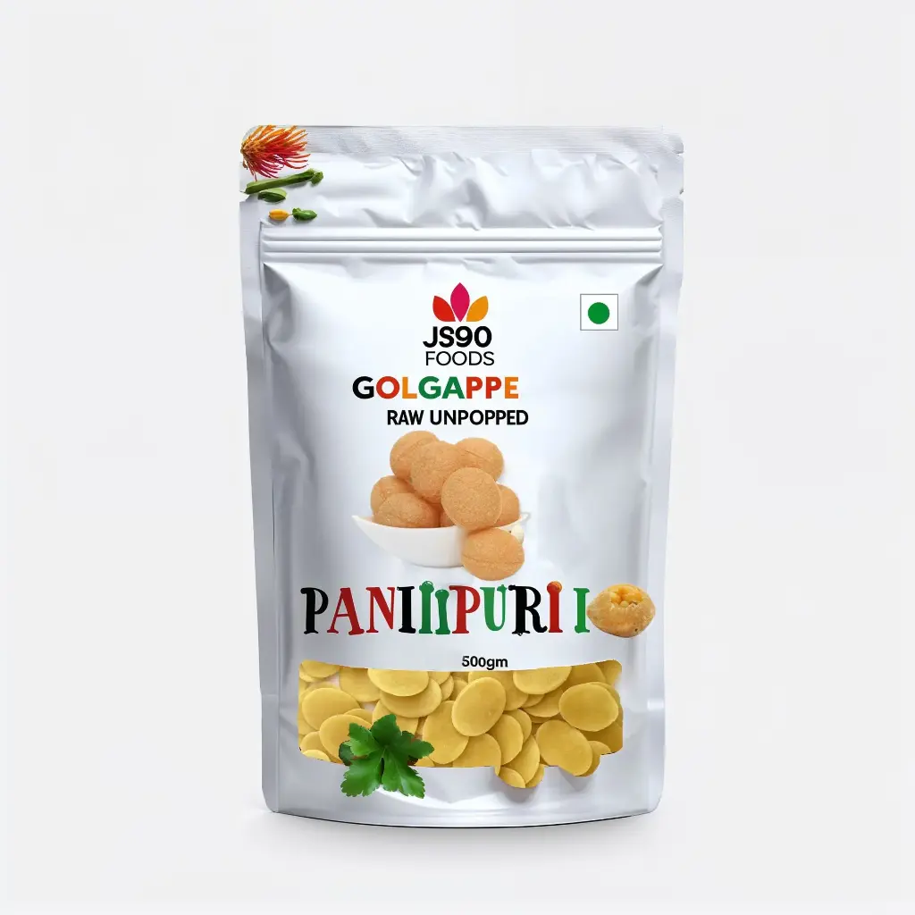 JS90 FOODS 500Gm Pani Puri (Golgappa) Ready to Fry – Extra Crispy & Puffy, Perfect for Homemade Chaat, Easy to Fry, Hygienic & Fresh, Golden & Crunchy Puris for Pani Puri, Dahi Puri, Sev Puri & Street-Style Snacks , Contains Approx. 200 Puris
