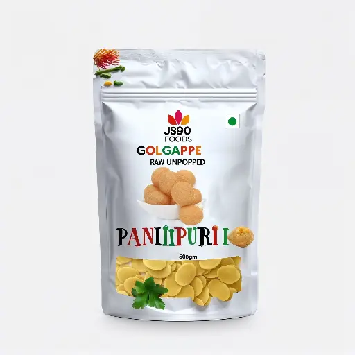 JS90 FOODS 500Gm Pani Puri (Golgappa) Ready to Fry – Extra Crispy & Puffy, Perfect for Homemade Chaat, Easy to Fry, Hygienic & Fresh, Golden & Crunchy Puris for Pani Puri, Dahi Puri, Sev Puri & Street-Style Snacks , Contains Approx. 200 Puris